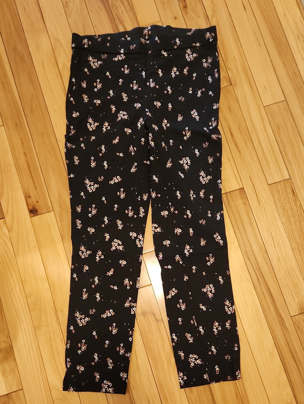 Black Floral Slim Pants Elastic Waist